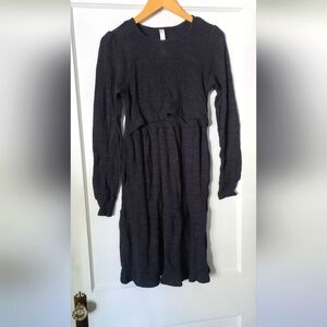 Latched Mama- Gray Ribbed Nursing Midi Dress- Size L